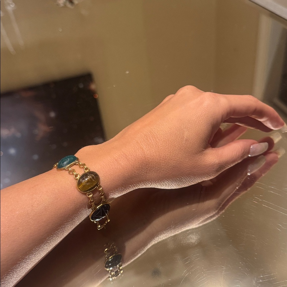 Vintage Coro 12K Gold Filled Multi-Stone Scarab Bracelet ✨ - Picture 9 of 10